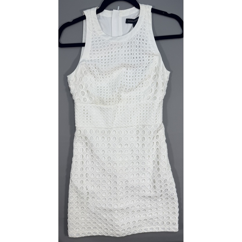 Banana Republic Eyelet Lace Dress Womens 0 White NWT High Neck Mini